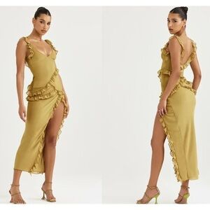 NWOT HOUSE OF CB 'Pixie' Olive Ruffle Maxi Dress sz XL